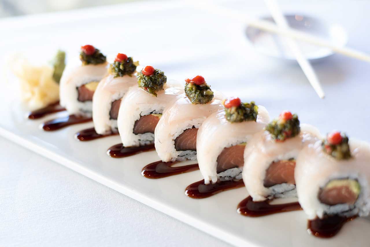 Tuna Roll Sushi on a white plate